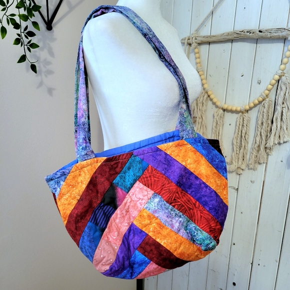 HANDCRAFTED QUILTED PATCHWORK LARGE TOTE BAG - Picture 6 of 8